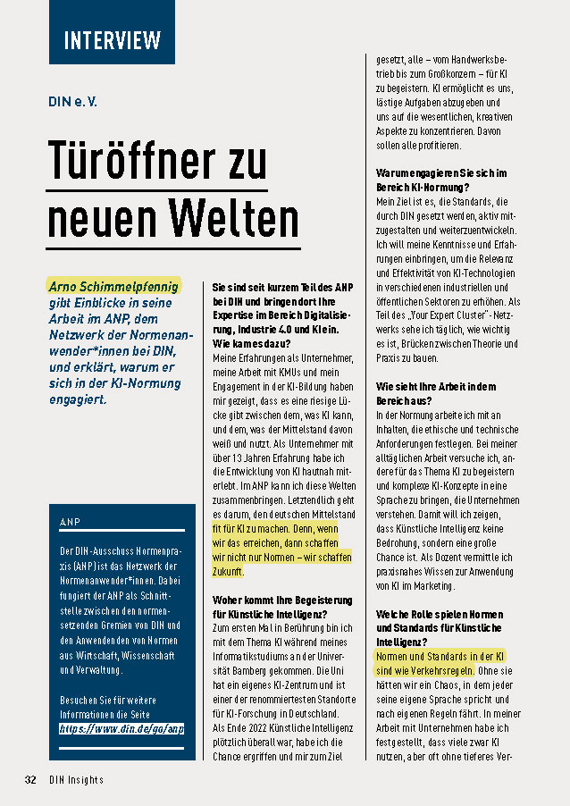 Vorschau des Interviews im DIN Magazin